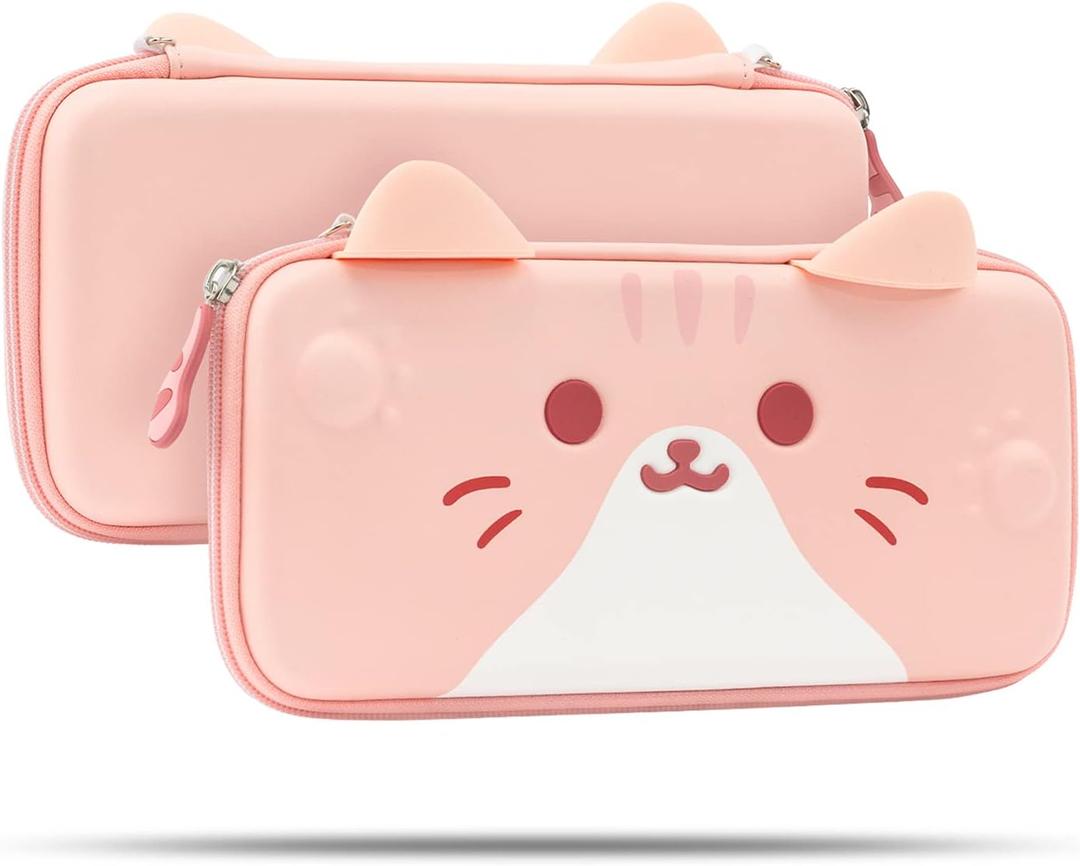 GeekShare Carrying Case Compatible with Switch OLED / Switch 2017, Protective Hard Shell Travel Pouch with Storage for Games & Accessories, Cat Ear
