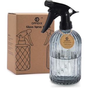 OFFIDIX Glass Spray Bottle, Garden Plants Indoor Plant Mister with Adjustable Nozzle, 0.4L/13.5oz Pressure Watering Can Handheld Spray Bottle for Outdoor Indoor Plants and Cleaning Work (Gray)
