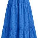 BTFBM Long Skirts for Women Summer 2026 Boho Lace Embroidery High Waist Flowy Tiered Spring Maxi Skirt Beach Vacation (Medium, Blue)