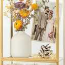 Shadow Box Frame, 3.5" Deep Wedding Shadow Boxes Display Case with Drawer, Glass Gold Shadow Memory Box for Picture, Wedding Bouquet, Pet Memorial and Keepsakes