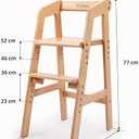 Wooden High Chair for Toddlers, Adjustable Feeding Chair with Removable Cushion for Child, High Chair Grows with Kid for Dining, Studying, Step Tool(Natural Color)