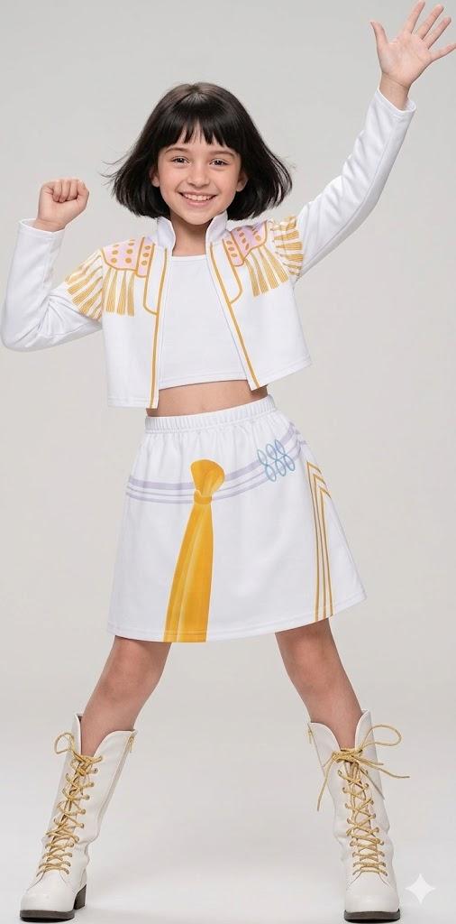 Rogkidha Girls Cute Outfits Pop Singers Clothes Fashion Stage Skirts Sets Novelty Outfit 3D Print Coat Skirt Clothing Set Size 160