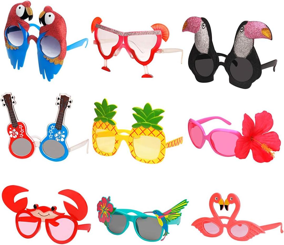 Ocean Line Luau Party Sunglasses - 9 Pairs Funny Hawaiian Glasses, Tropical Fancy Dress Props, Fun Summer Kids Party Favors, Beach Themed Party Supplies Decoration, Medium