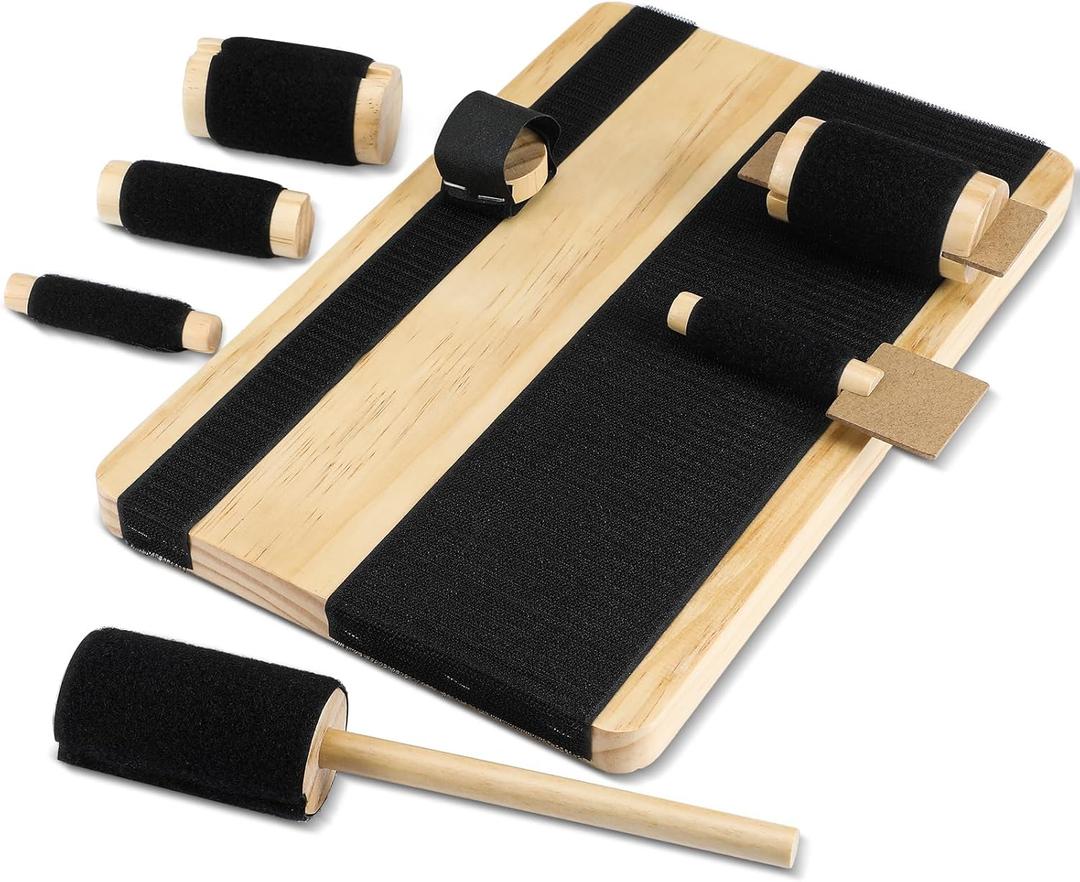 Hand Exercise Board with Hook and Loop Fasteners Hand Therapy Tool Equipment 14'' x 9'' Hook and Loop Exercise Board Solid Wood Base with Wood Tools for Improving and Finger Strength