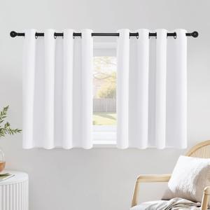 NICETOWN White Kitchen Curtains 36 inches Long, Modern Design Solid Grommet Thermal Insulated Window Treatments for Basement & Cafe, 2 Panels, W52 x L36