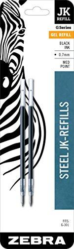 Zebra Pen G-Series Stainless Steel Gel Ink Pen JK-Refill, Medium Point, 0.7mm, Black Ink, 3-Pack