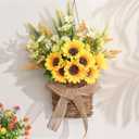 Dolicer Door Hanger Basket Wreath, 15.7 Inch Hanging Sunflower Wreath, Beautiful Spring Summer Wreaths for Front Door Welcome Sign Home Porch Courtyard Farmhouse Decor (Yellow)