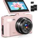 Digital Camera for Photography, 4K Vlogging Camera for YouTube 3" 180° Flip Screen 18X Digital Zoom Compact Cameras with 32GB TF Card & 2 Batteries, Pink