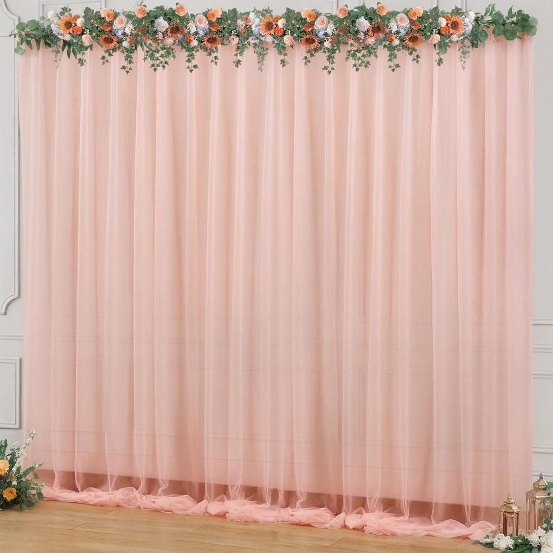 10x10ft Peach Tulle Backdrop Curtain for Parites, Sheer Backdrop Curtains for Wedding Baby Shower Birthday Party Photo Shoot Decorations (10ft x 10ft(2 Panels 5*10ft))