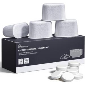 Espresso Machine Cleaning Tablets and Filters for Breville Espresso Machines (10 Tablets + 12 Filters) - 2 Gram Cleaning Tablets & Replacement Water Filter - Espresso Cleaner Accessories