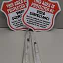 Video Surveillance This Area Is Protected By Video Surveillance Security Cameras And Equipment Are In Use (2 Pack) 12 inch X 12 inch Shield Shaped Plastic Signs with Aluminum Mounting Stakes