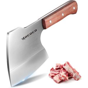 ROCOCO Meat Bone Cleaver Knife for Meat Cutting Heavy Duty Butcher Axes Hand Forged Full Tang Chopper for Kitchen Thanksgiving Christmas Gifts Idea Men Silver