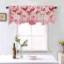 54x18 Inches Pink Red and White Love Balloon Valentine's Day Window Treatment Valance Gold Ribbon Flashing Love Sequins Kitchen Dining Room Decorations Supplies