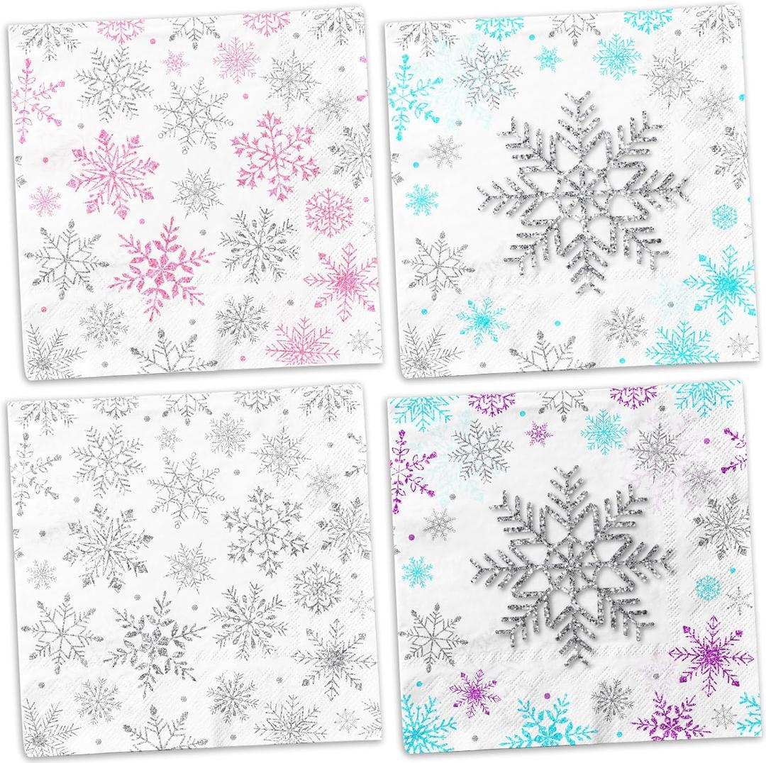 40pcs Snowflake Napkins, Winter Wonderland Party Decorations Napkin Christmas Paper Napkins Snowflake Cocktail Napkin for Winter Holiday Birthday Party Supplies