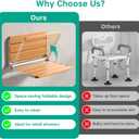16" Folding Shower Seat Wall Mounted, Foldable Shower Bench with Teak & Stainless Steel, Anti-Slip Waterproof Foldable Shower Chair for Adults, Kids