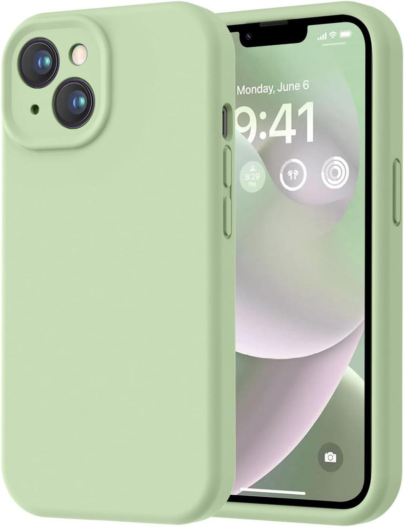LOVE 3000 Designed for iPhone 14 Case, Premium Silicone with [Soft Anti-Scratch Microfiber Lining] Shockproof Protective Phone Case for Men Women Girls 6.1", Matcha