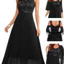 BeryLove Formal Wedding Guest Sequin Prom Dresses Cocktail Evening Lace Elegant Mother of The Bride Dress, Medium