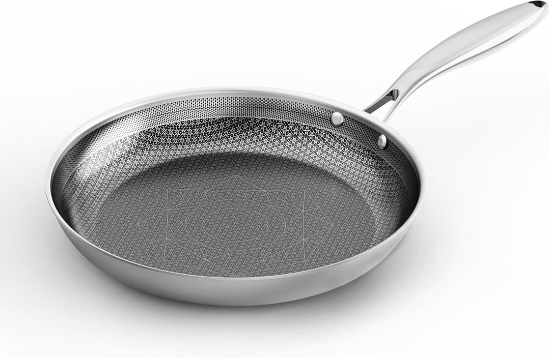 COOKER KING 8-Inch Stainless Steel Pan, Hybrid Nonstick Frying Pan, Skillet, 3-Ply Clad Cookware, Even Heat Distribution, Dishwasher & Oven Safe, with Stay-Cool Handle, Induction Compatible
