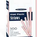 Party Essentials Pack of 300 Disposable Individually Wrapped 10.25 Inches Long Giant Plastic Drinking Straws, Striped Red & White