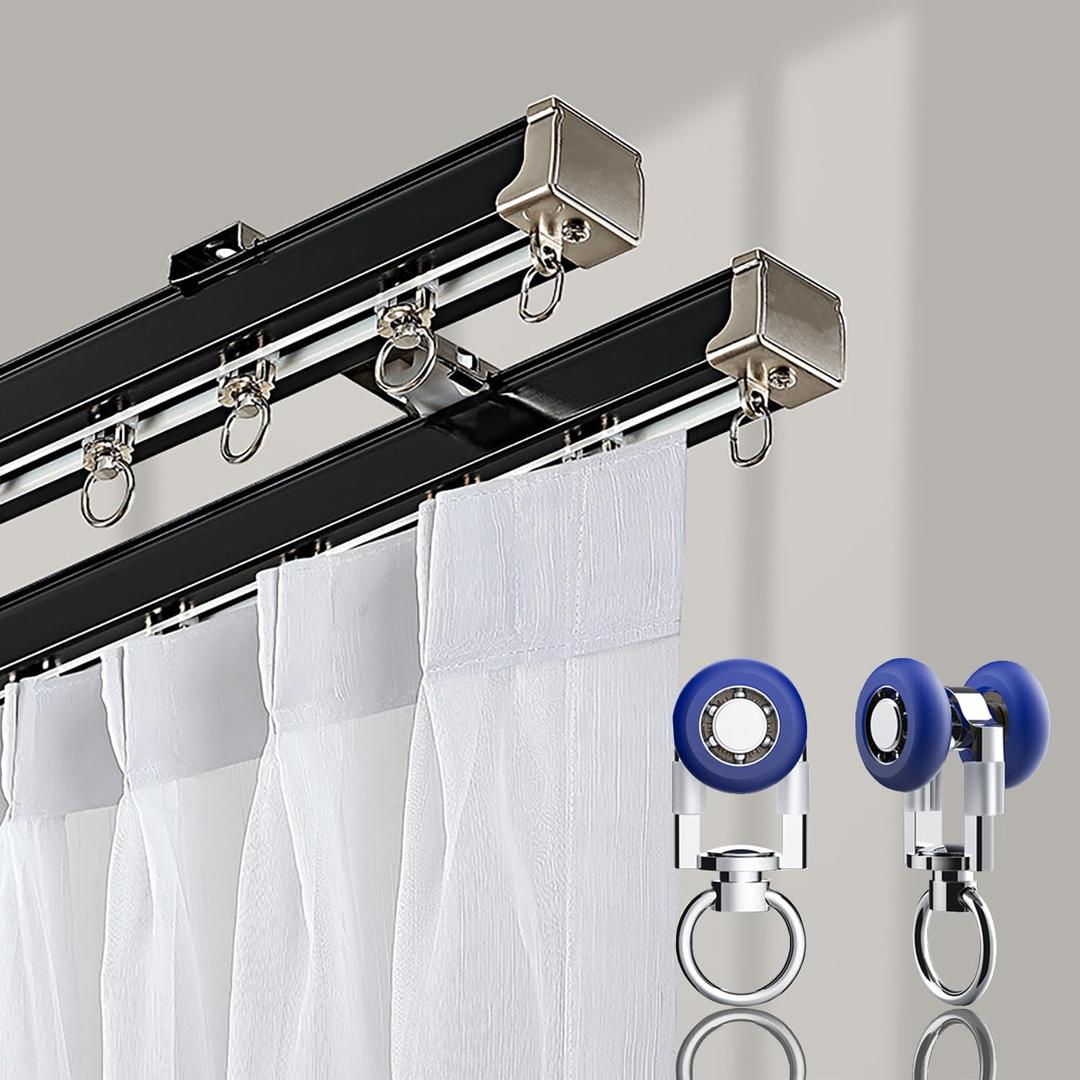 Double Ceiling Wall Curtain Track 8.2FT (2.5m),Black