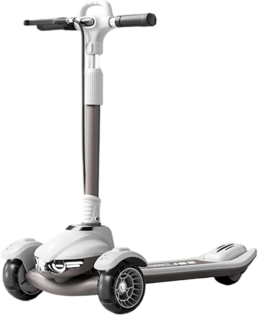 Large Kids Scooter, Toddler Scooter for Kids 3-18 & Adults, Safe Dual Brakes (Foot Brake/Hand Brake) & Bluetooth Music with Lights, 5-Level Adjustable & One-Click Folding Kick Scooter.