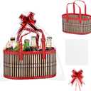 Reallnaive 1 Pc Valentine's Large Bamboo Empty Gifts Basket with Handles 12 Inch Woven Empty Basket to Fill with Ribbon Bow Bag for Wedding Baby Shower Birthday Business Gift Wrapping (Oval)