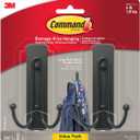 Command Large Matte Black Double Hooks, 2 Hooks and 2 Strips, Damage Free Hanging Wall Hooks with Adhesive Strips, No Tools Coat Hooks for Hanging Home Decor, Holds up to 4 lb