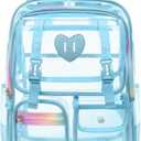 Clear Backpack for Girls Women Heavy Duty Transparent Bookbag School Backpack with Mesh Pockets Stadium Approved See Through Backpack (Blue)