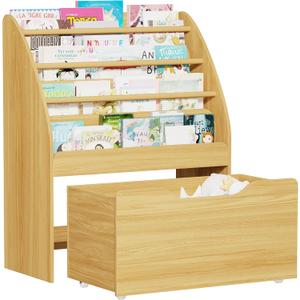 Lkeiyay Montessori Kids Bookshelf and Toy Storage Organizer (Natural), 27.56 inches x 13.78 inches x 34.33 inches