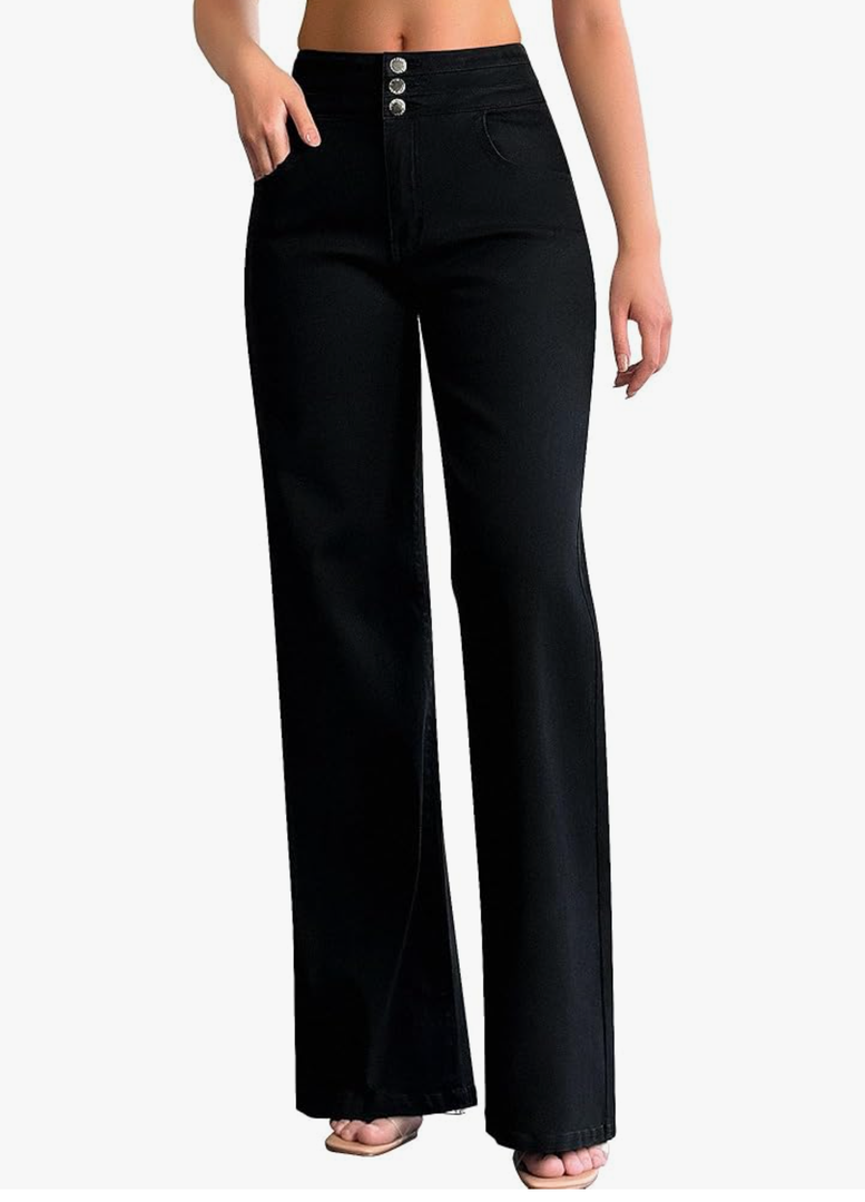 Roswear Women's Wide Leg Jeans Casual High Waisted Stretch Baggy Loose Denim Pants Size XL