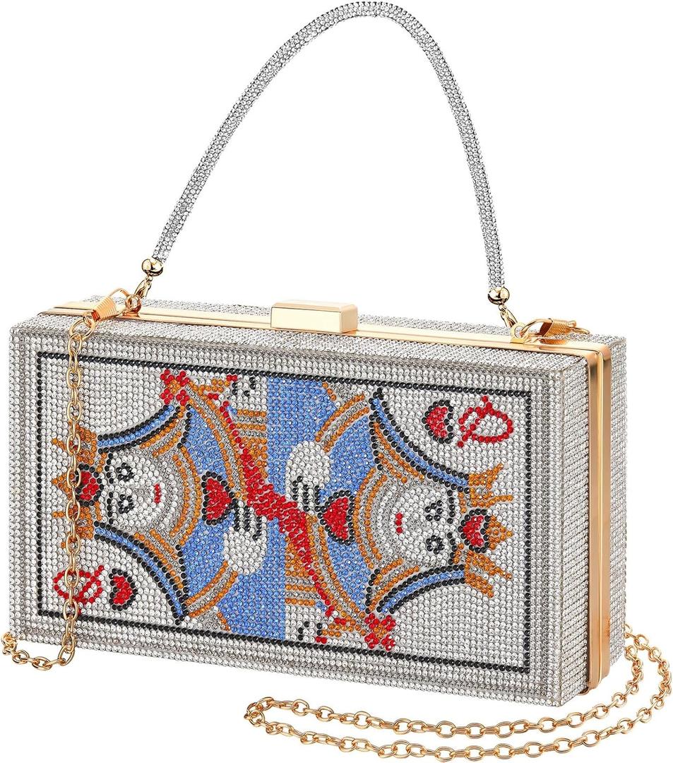 Women Poker Card Evening Clutch Rhinestone Purse Casino Vegas Novelty Purse Queen Hearts Bags Playing Cards Gift (Golden,Queen)