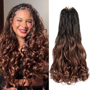 Leeven Pre Looped Curly Crochet Hair 14 Inch 8 Packs Boho French Curl Crochet Braids Black to Brown Short Goddess Box Braids Loose Wave Synthetic Hair Extensions for Women Girl