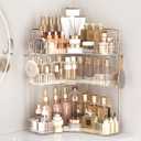 Corner Bathroom Counter Organizer 3-Tier Bathroom Organizer Countertop with Hooks Perfume Organizers Storage Shelf for Makeup & Skincare Dresser-Clear