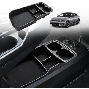 BestEvMod Lower Center Console Organizer Tray Compatible with Kia EV6 2022-2024 2025 Interior Accessories Storage Box ABS Material with PVC Trim Accessories (Lower Organizer-V2)
