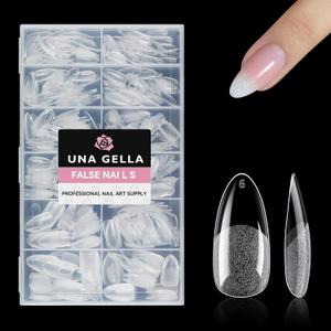 UNA GELLA 504Pcs Medium Pointed Almond Nail Tips, Preshape Almond Gel Nail Tips Half Matte Full Cover Acrylic Clear Press on Fake Nails Tips for Nail Extension Nail Art DIY Salon 12 Sizes