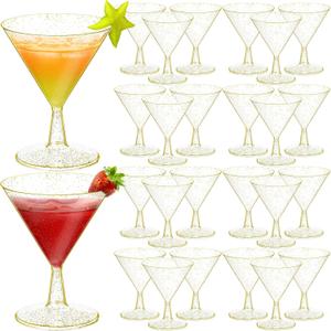 Boao 150 Pcs Plastic Martini Glasses Disposable Cocktail Glasses Mini Martini Cups Unbreakable Cups Mini Dessert Shot Flutes for Wedding Events Party Bowl Wine Ice Cream (Gold Pink,2oz)