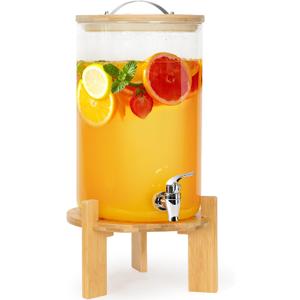 WILLOW WEAVE 2.1 Gallon Glass Drink Dispensers for Parties, Beverage Dispenser with Stand & Leak-Proof Spigot, Lemonade or Juice Dispenser for Parties, Bars or Events, 8L