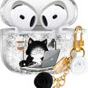 for Apple for Airpods 4 Case 2024 - Quicksand Liquid Animal Kawaii Cute Fun Funny Mujer Girl Women Sparkling Sparkle Glitter Bling Sparkly Black Cat Keychain Girly for Airpod 4 Case Cover