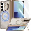 Nillkin for Samsung Galaxy Z Fold 7 Case, Compatible with MagSafe, Built-in [Screen Protector] [Hinge Protection] [Kickstand] Slim Magnetic Anti-Yellow Phone Case for Galaxy Z Fold 7 - Clear Brown