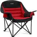 Oversized Camping Chair, Portable Folding Camping Chairs with Side Pocket, Cup Holder and Carry Bag, Heavy Duty Outdoor Camping Chairs for Adults, Fishing, Sports, Trip, up to 400lbs, Style 5 (Red / Black)