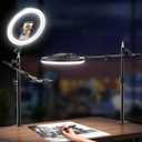 Ring Light with Stand and Phone Holder, Overhead Phone Mount, Phone Stand for Recording, 11 Circle LED Ring Light for Desk with Clamp for Live Streaming, Video Recording, Meeting, TikTok, YouTube