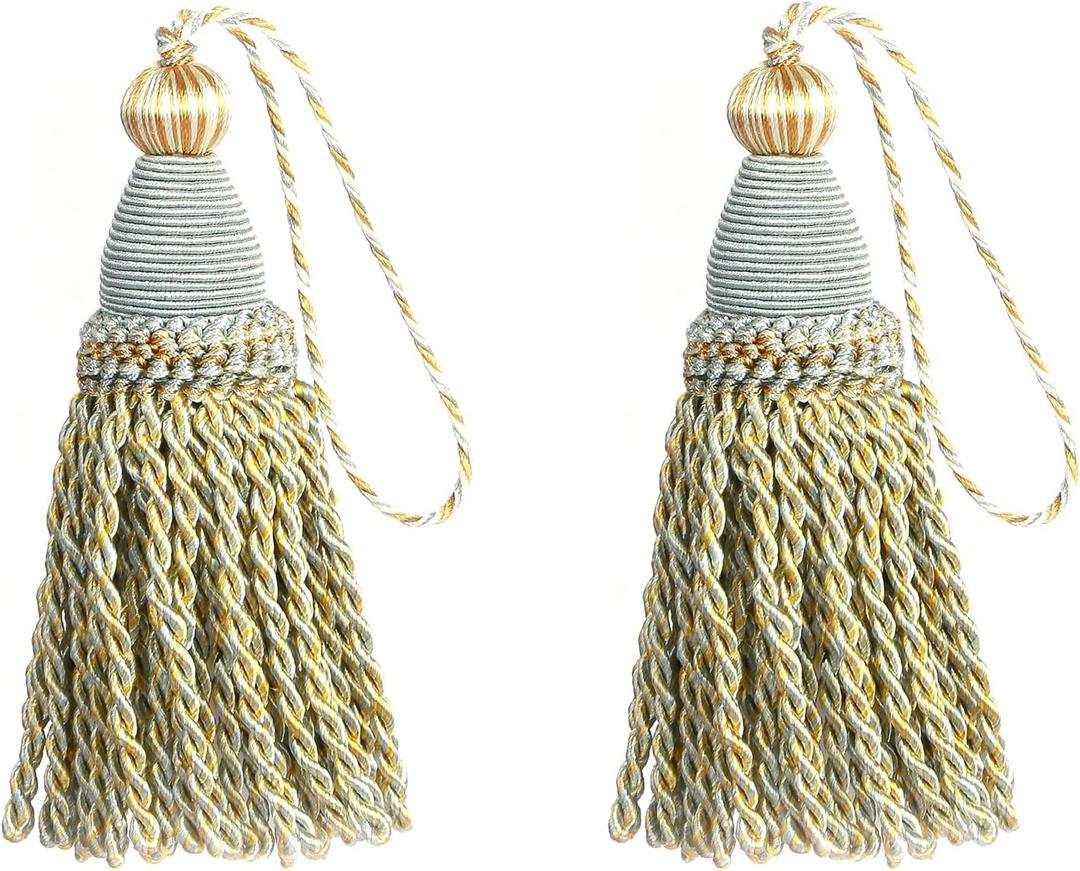 2 Pack Braided Tassel 24cm/9 Inch Key With Loops, Handmade Twisted Craft, DIY Accessories for Home Decoration