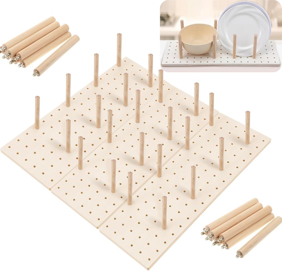 3 Pcs Wood Pegboard Drawer Organizer with 24 Pegs Wooden Peg Board Drawer Shelf Organizer Adjustable Peg System for Dishes Plate Pot Container Cookware Utensil Kitchen(17.72 x 5.91 in)