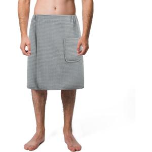 POLYTE Quick Dry Microfiber Waffle Bath Towel Body Wrap for Men, One Size - 20 in. Length x 58 in. Sweep (Gray)