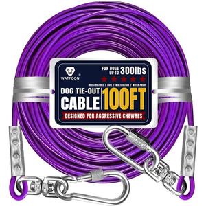 Tie Out Cable for Large Dog, 100ft Pet Runner for Yard, Heavy Duty Swivel Hooks Lead Holds Break Strength of 1000lbs, Steel Wire Dog Chain Leash Cable Yard, Camping(Purple)