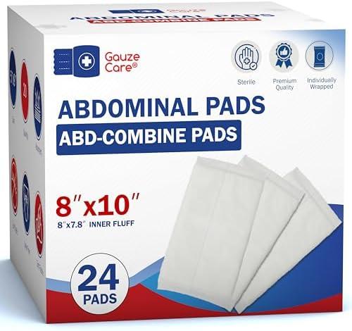 GauzeCare Sterile Abdominal- ABD Combine Pads| 17-Pack, 8x10 Inches| Extra Absorbent & Thick, Individually Wrapped Wound Dressing, First Aid Pads| Surgical-Grade, Nonstick- for Heavy Leakage, Post Op