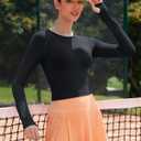 RUNNING GIRL Long Sleeve Workout Tops for Women Soft Crew Neck Basic Tight Cropped Top Casual Seamless Shirt (XL)