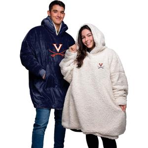 FOCO NCAA Unisex Reversible Oversized Sherpa Hoodie Sweatshirt Big Logo Hoodeez (Blue), One Size