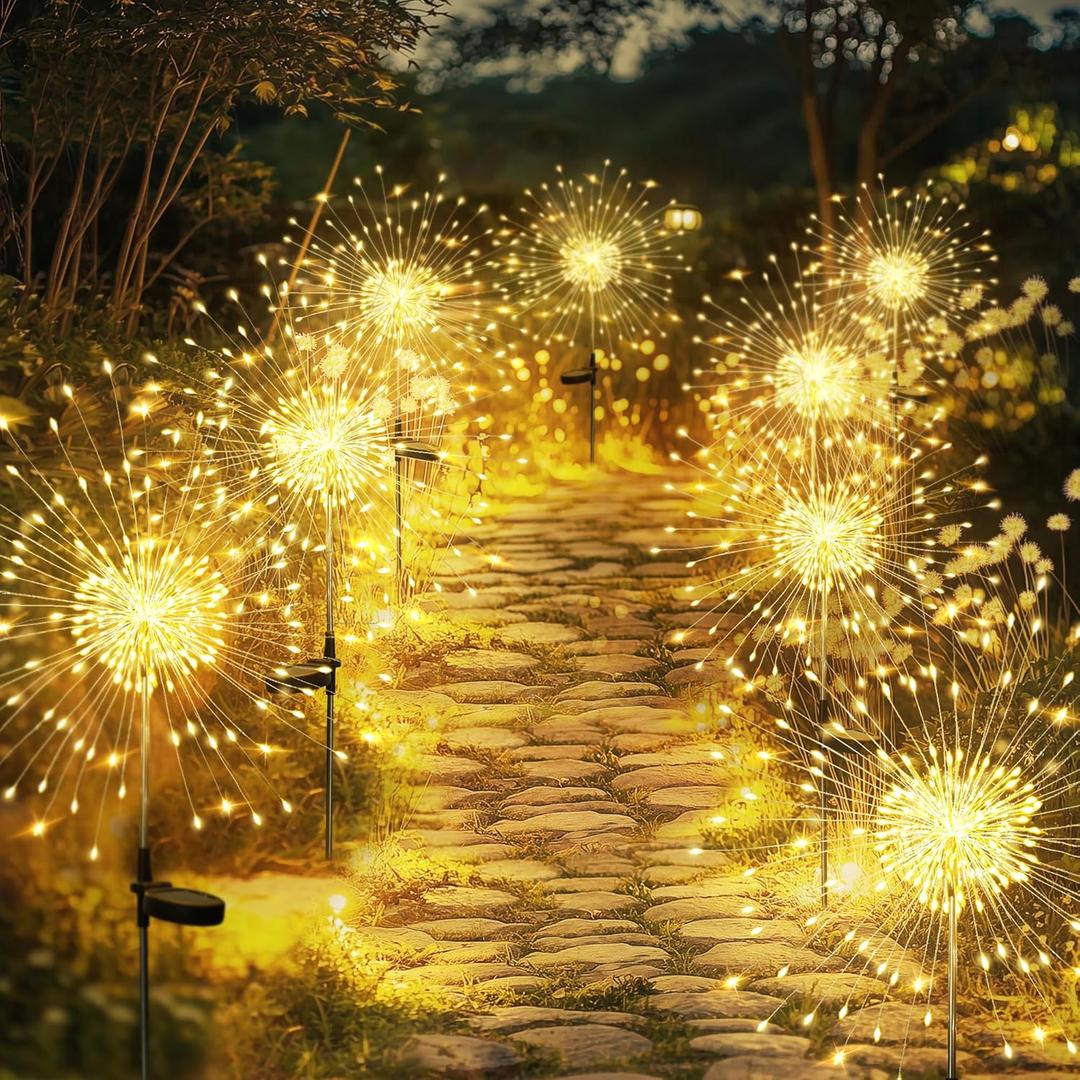 GIGALUMI Garden Decor Outdoor Lights 120LED 2Pack, Solar Garden Lights for Christmas Outside Fairy Firework Decorative,Solar Powered for Yard Pathway Flowerbed Planter Balcony Patio Decor (Warm White