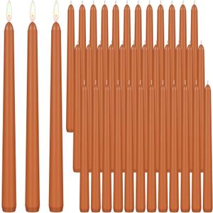 MTLEE 36 Pcs Christmas Taper Candles 10 Inch Unscented Tall Dripless Candlesticks Bulk Long Time Clean Burning Candles for Christmas Party Wedding Home Decoration (Pumpkin Color)